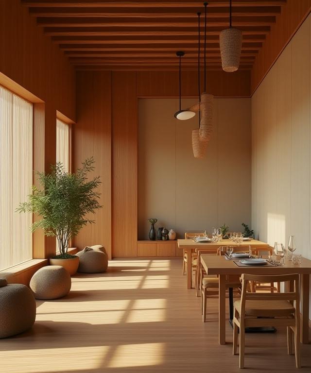 ミニマリストで落ち着いた雰囲気のWani Ryoriのダイニングエリア